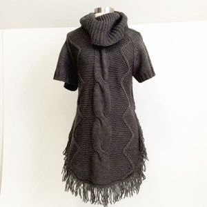 BCBG MAXAZRIA Charcoal Fringe Sweater Dress